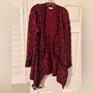 Lucky Brand Red and Black Geometric Cardigan